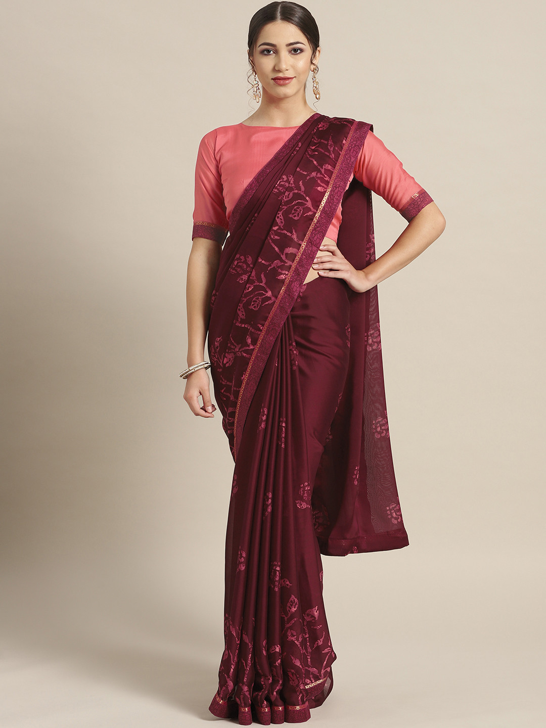 Buy Saree Mall Burgundy Printed Saree Sarees for Women 10745952 Myntra