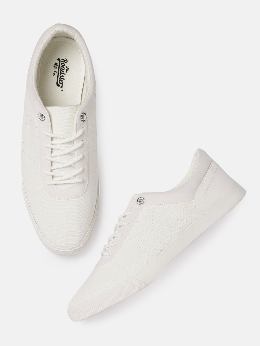 roadster men white solid sneakers