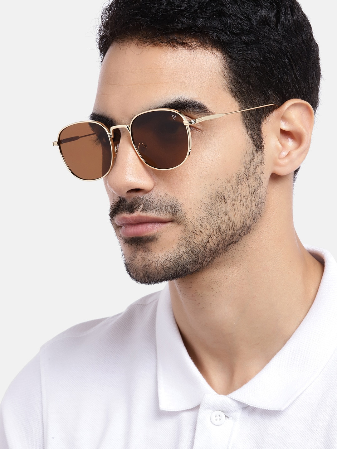 Buy Voyage Unisex Brown Lens & Gold Toned Square Sunglasses With UV