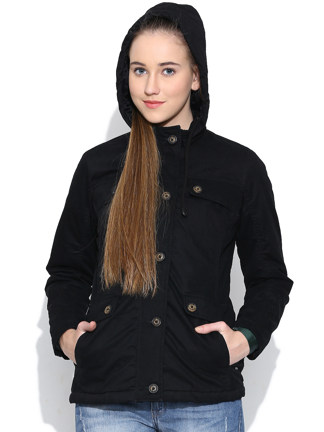 Buy Numero Uno Black Jacket With Detachable Hood Jackets for Women