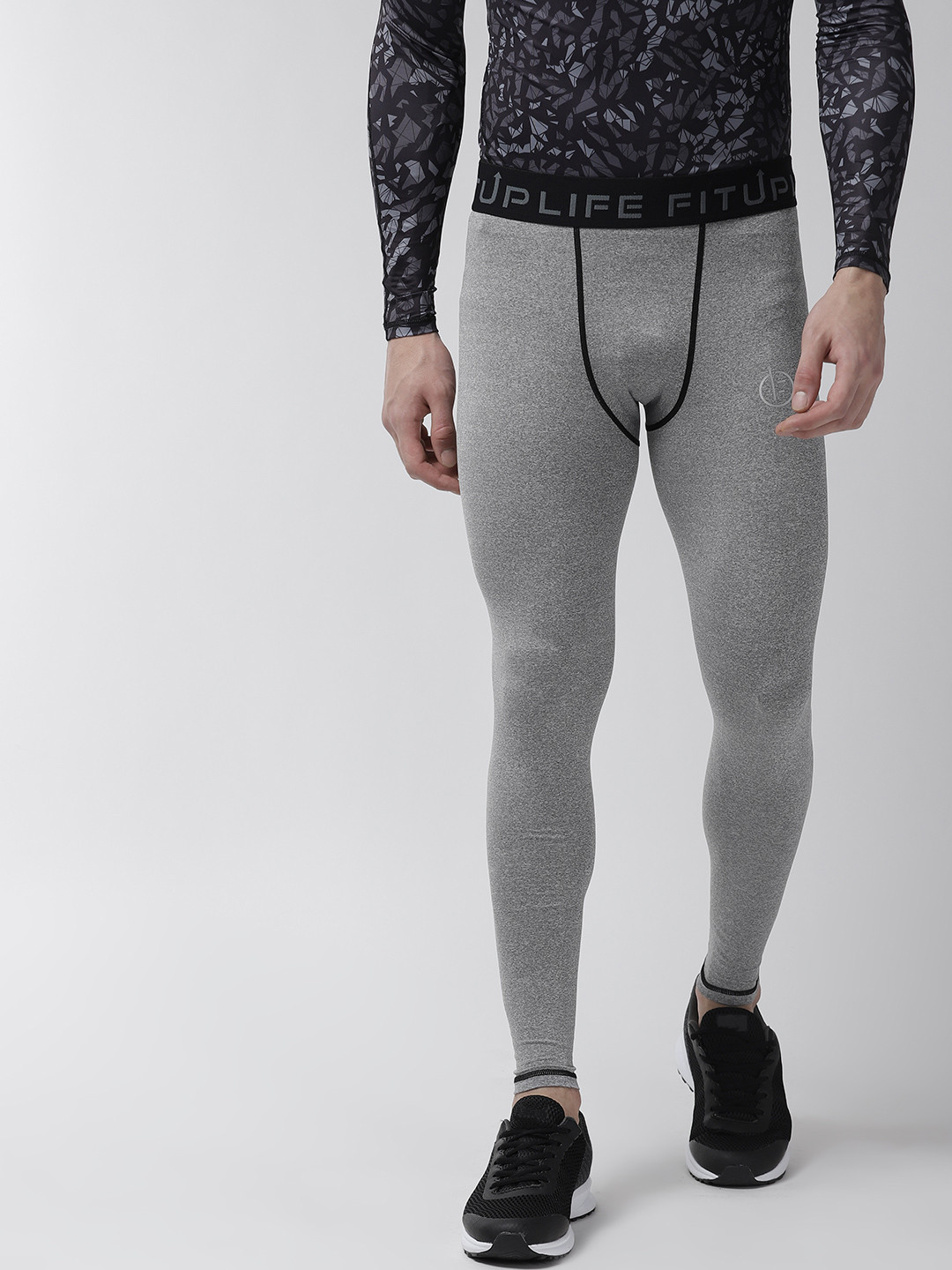 Buy FITUP LIFE Men Grey Melange Solid Compression Gym Tights Tights
