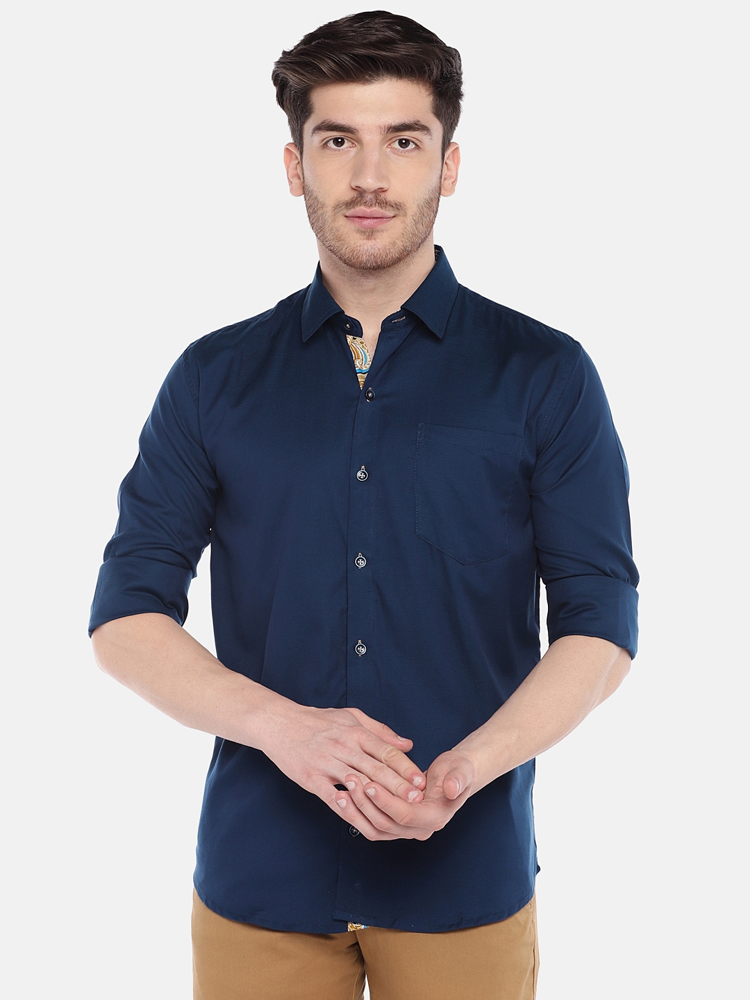 Buy Provogue Men Blue Slim Fit Solid Casual Shirt - Shirts for Men ...