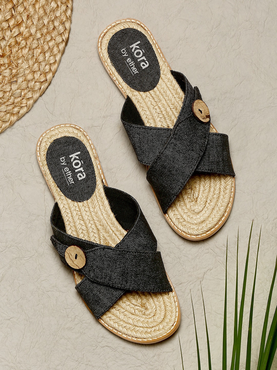 Buy Kora Collection Black Recycled Denim Sustainable Flats Flats for