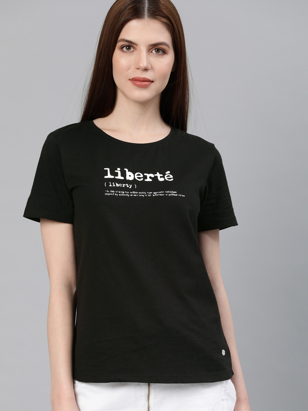 Buy French Connection Women Black Printed Round Neck Pure Cotton T