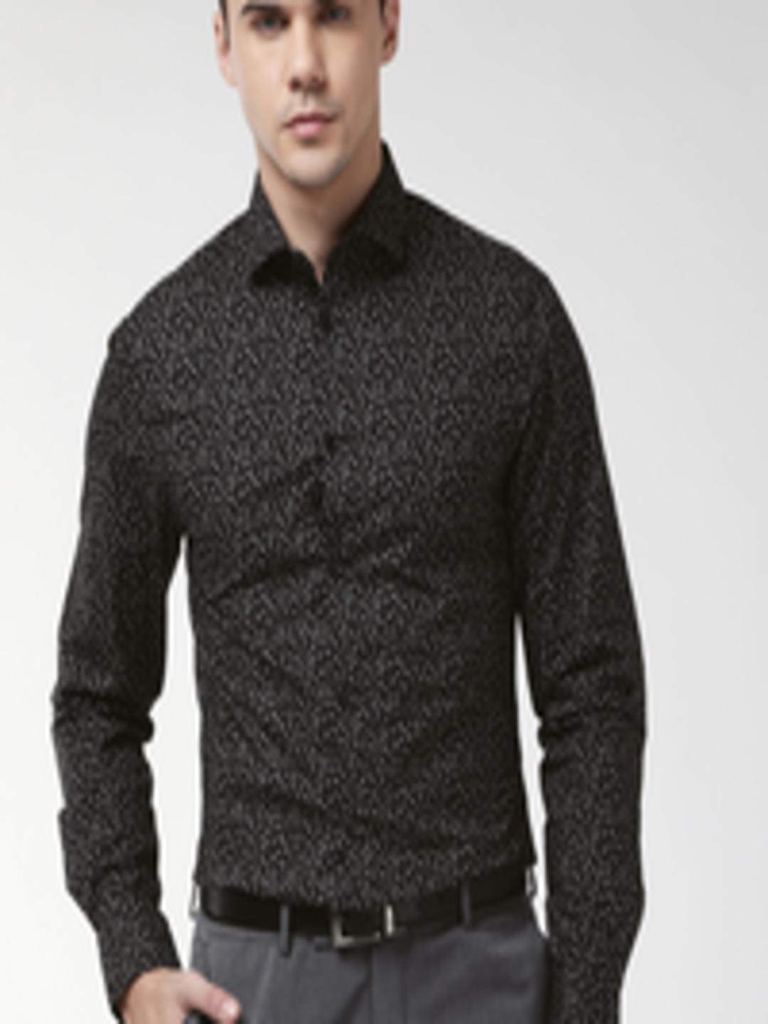 Buy Marks & Spencer Men Black & Grey Slim Fit Printed Casual Shirt ...