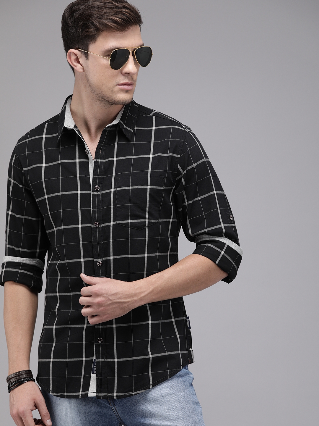 Buy The Roadster Lifestyle Co Men Black And Grey Checked Casual Shirt Shirts For Men 10759308 