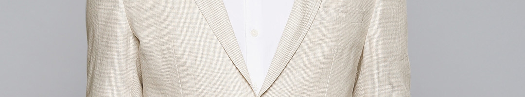 Buy Louis Philippe Men Beige Self Design Single Breasted Slim Fit Linen Formal Blazer - Blazers ...