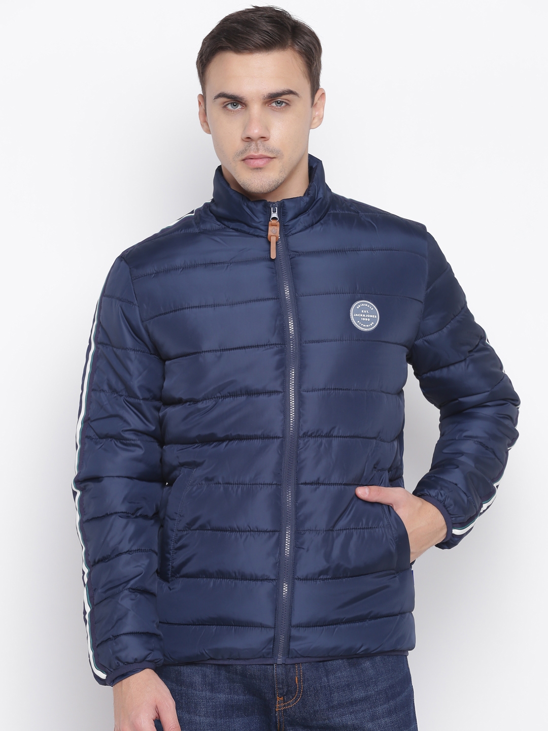 Buy Jack & Jones Men Navy Blue Solid Padded Jacket Jackets for Men