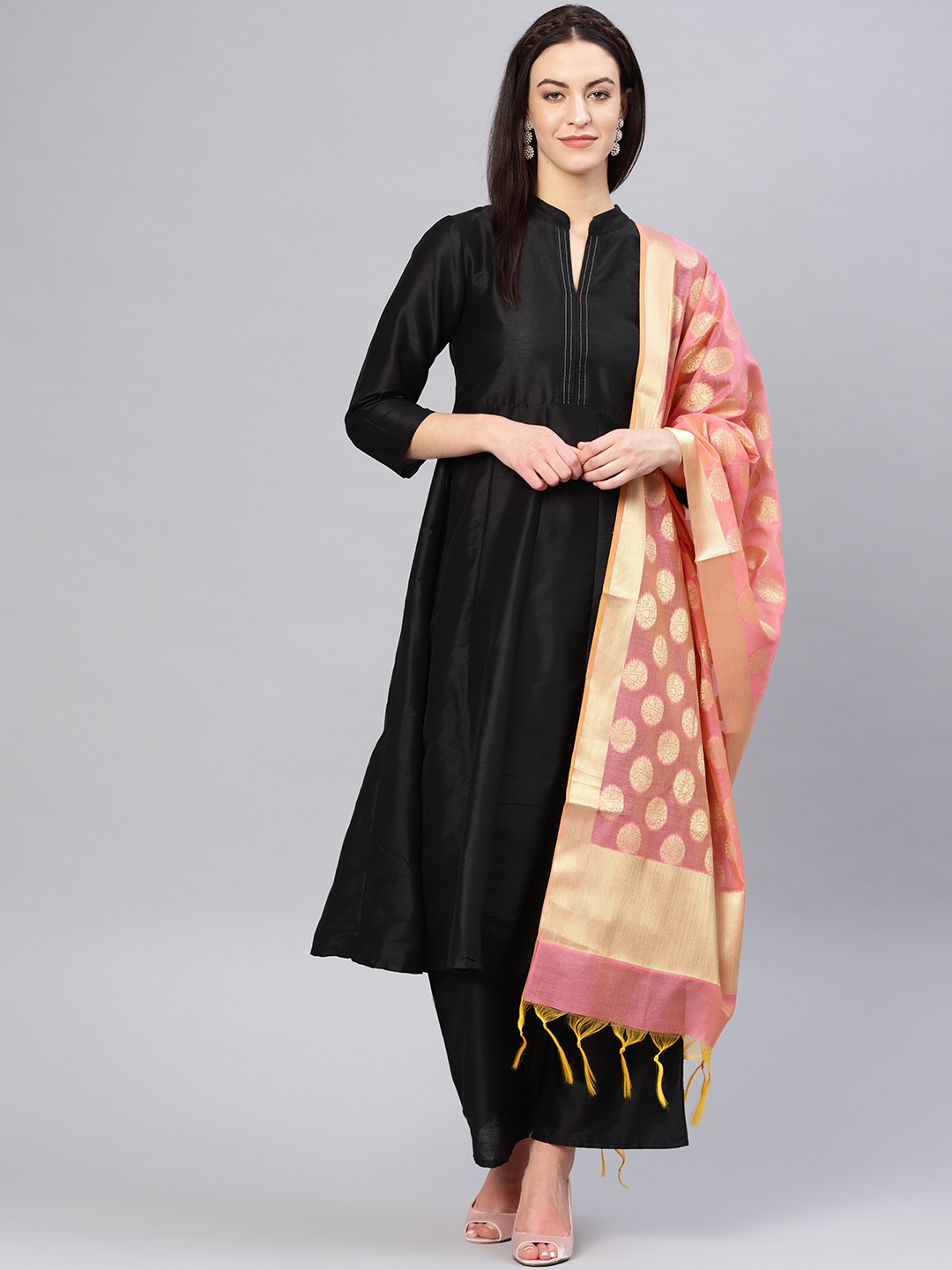 black kurti with palazzo and dupatta
