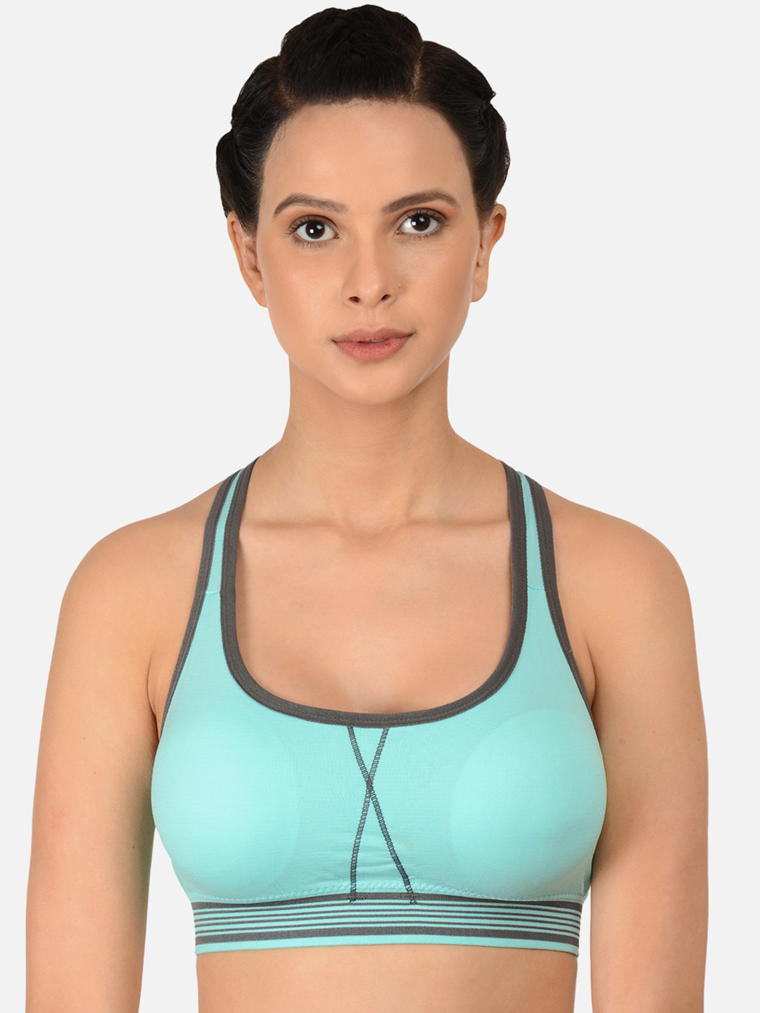 Buy Fashiol Sea Green Self Design Non Wired Heavily Padded Sports Bra