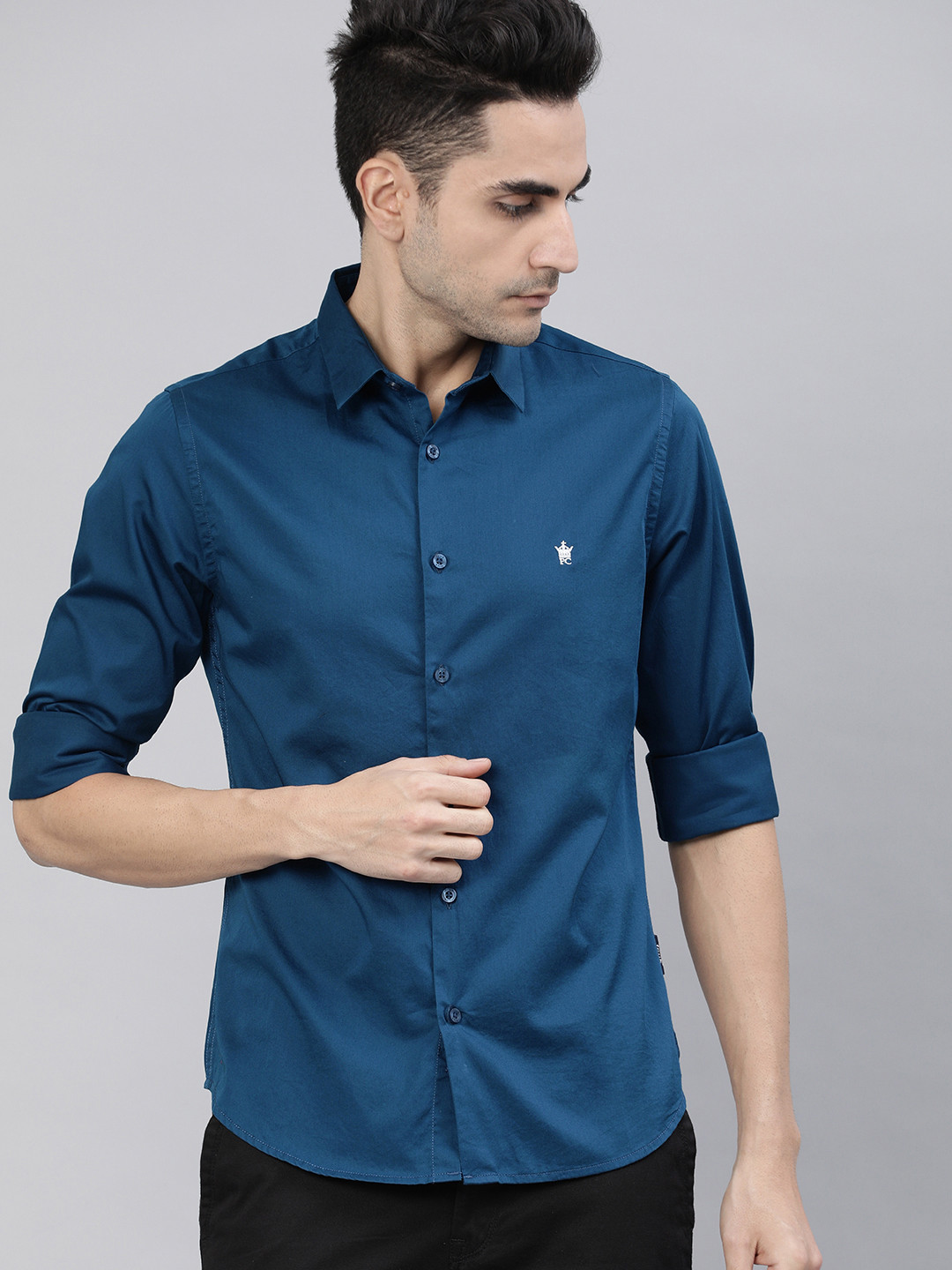 Buy French Connection Men Teal Blue Slim Fit Solid Casual Shirt