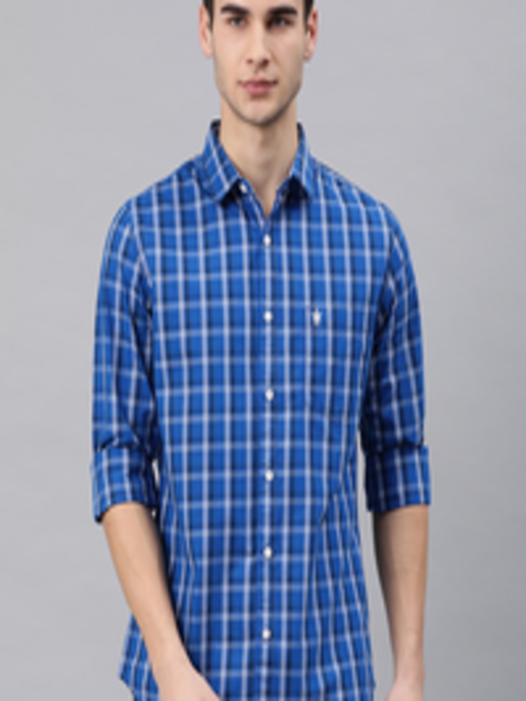 Buy French Connection Men Blue & White Slim Fit Checked Casual Shirt ...