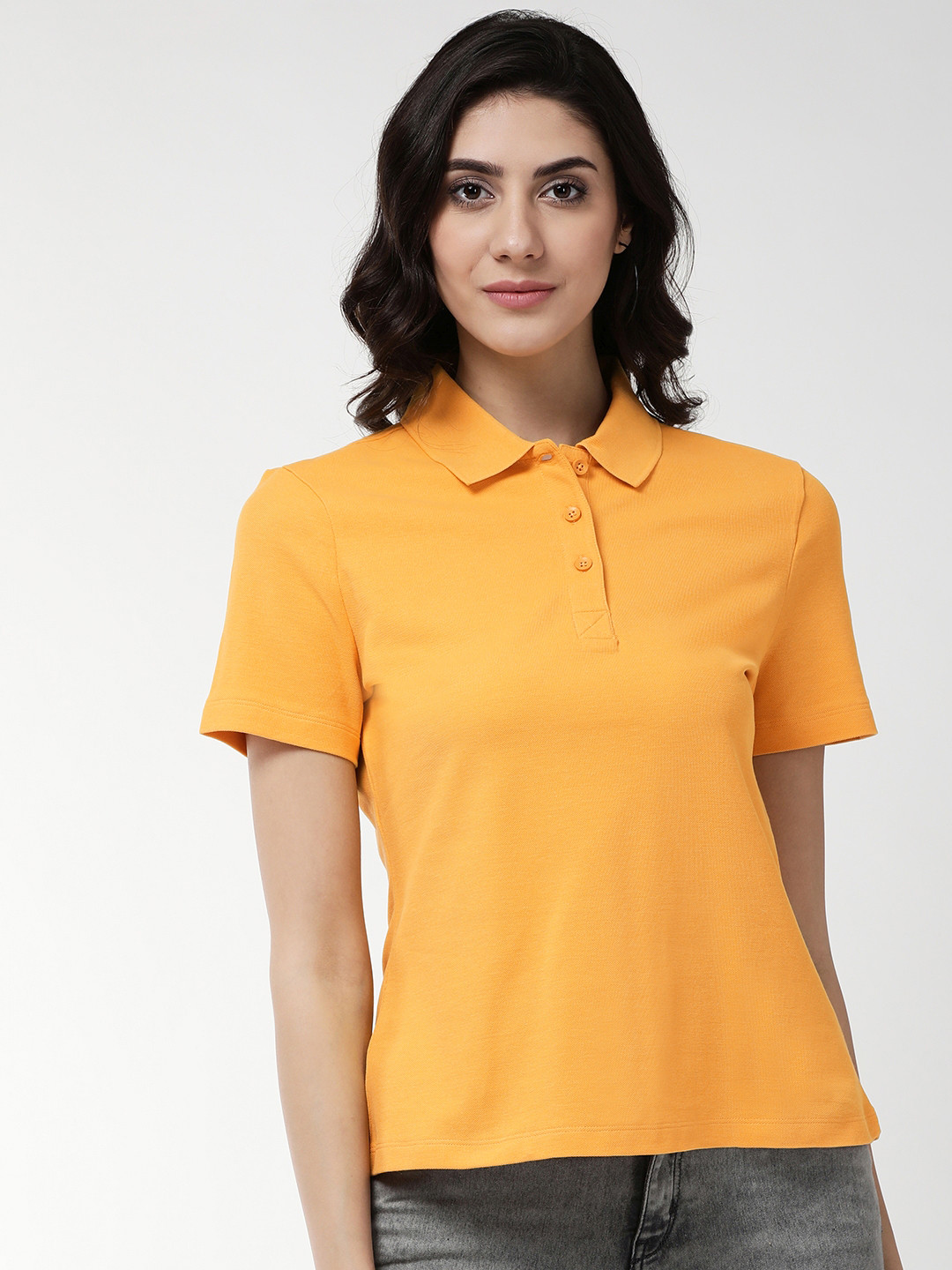 Buy Marks & Spencer Women Yellow Solid Polo Collar T Shirt Tshirts