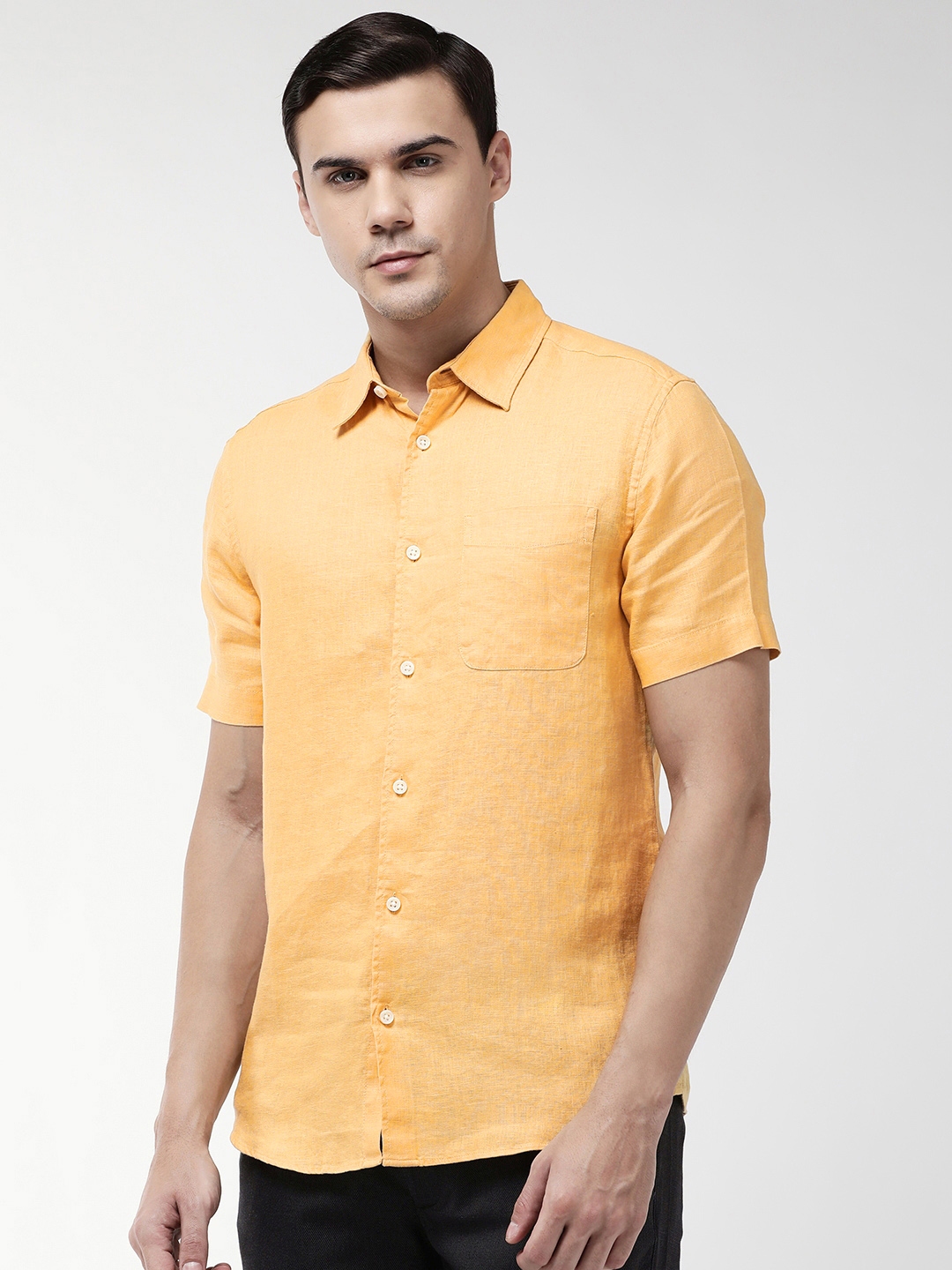 Buy Marks & Spencer Men Yellow Linen Regular Fit Solid Casual Shirt ...