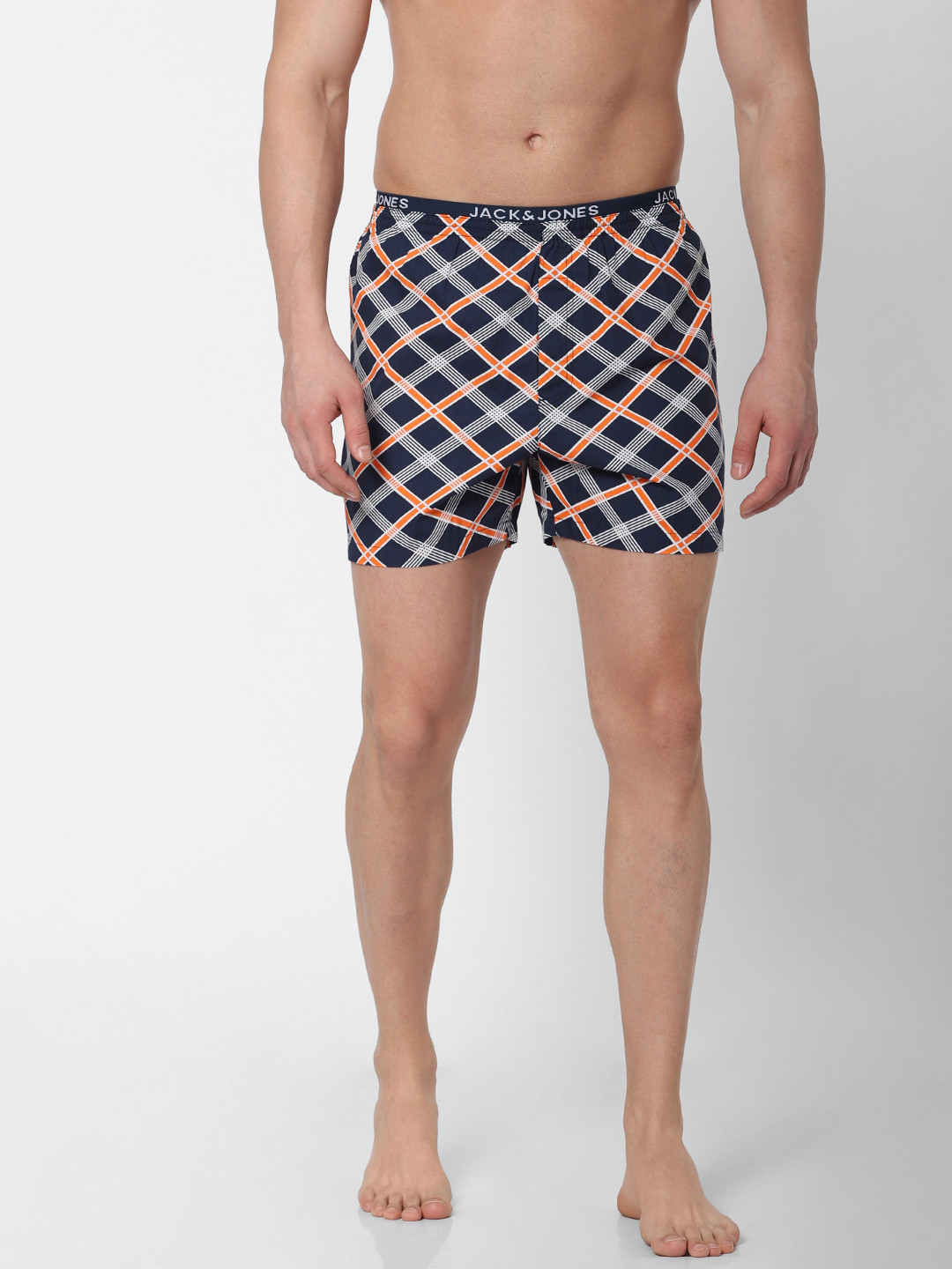 Buy Jack & Jones Men Navy Blue & Orange Printed Pure Cotton Boxers