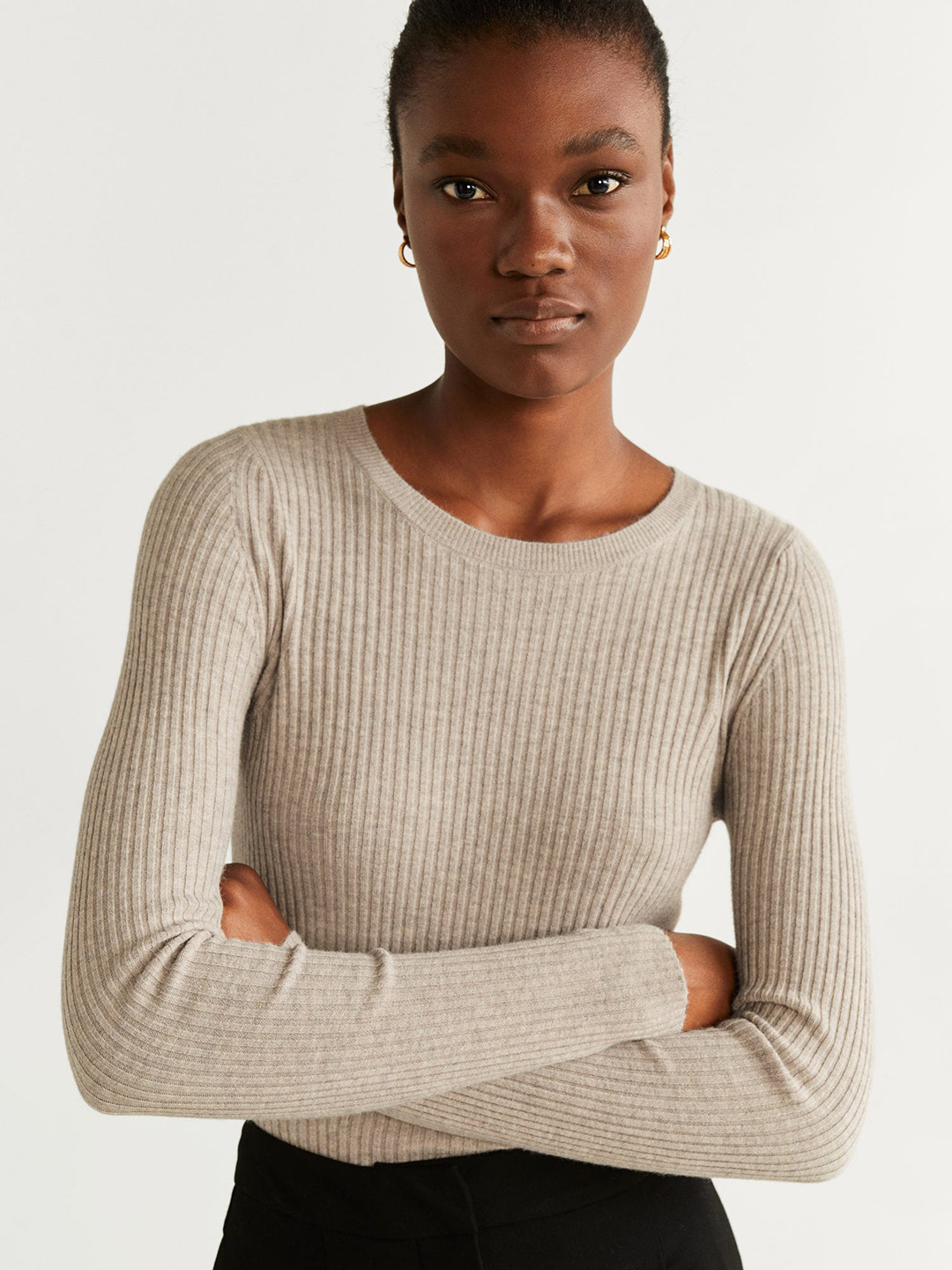 Buy MANGO Women Beige Ribbed Sweater - Sweaters for Women 10772702 | Myntra