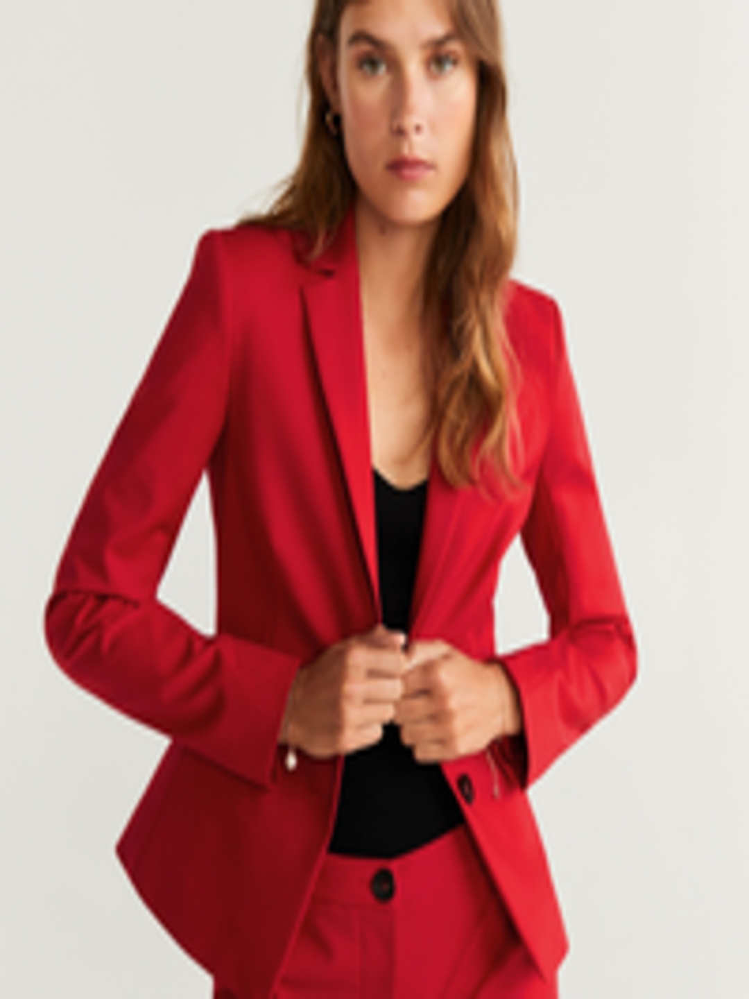 Buy MANGO Women Red Solid Single Breasted Casual Blazer - Blazers for ...