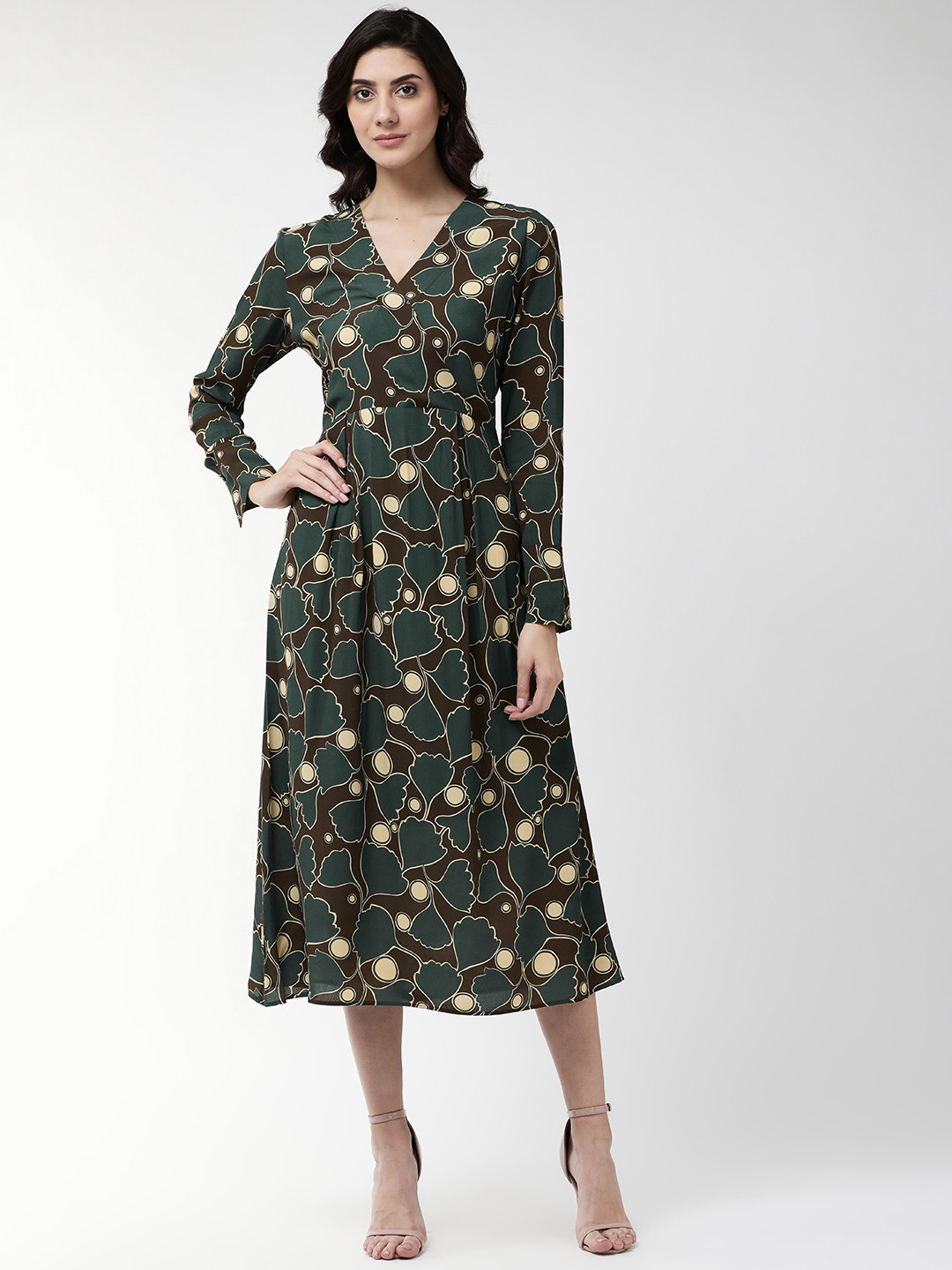 Buy Marks & Spencer Women Green & Brown Printed Wrap Dress Dresses