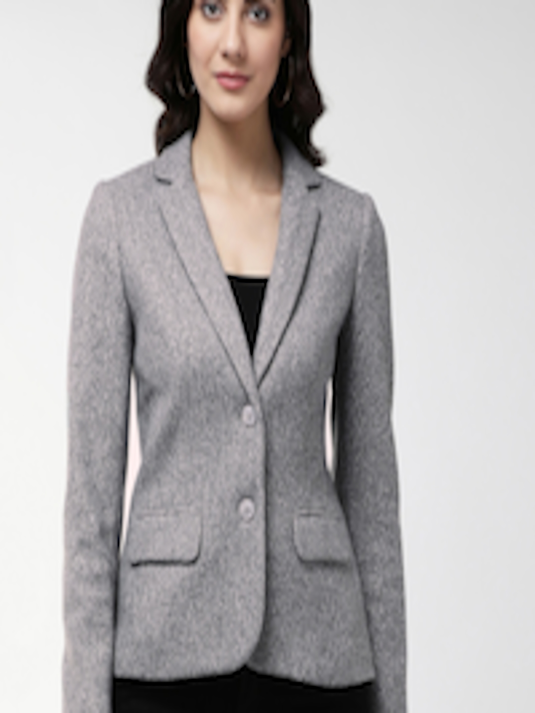 Buy Marks & Spencer Women Grey Melange Solid Single Breasted Blazer ...