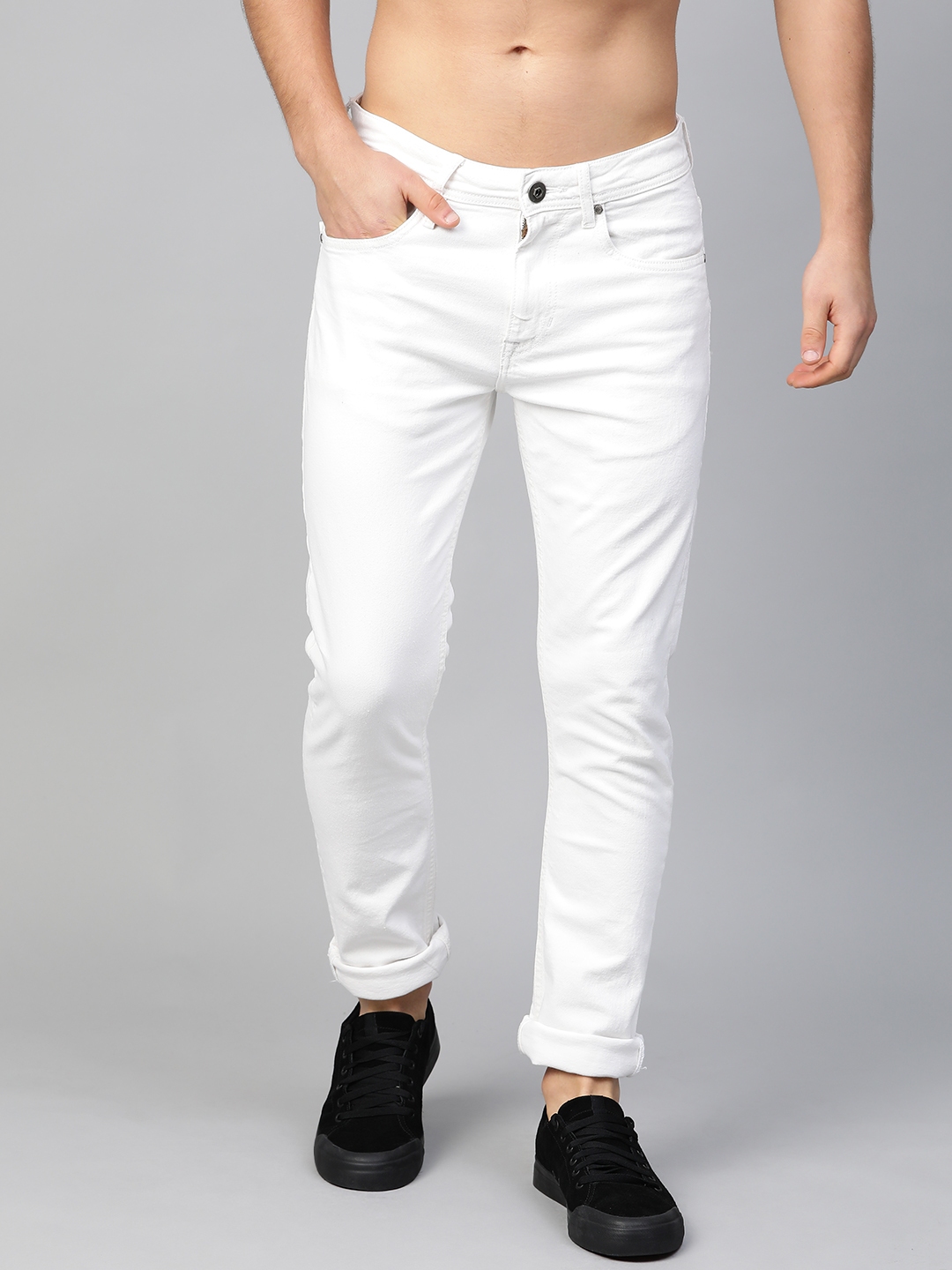 Buy The Roadster Lifestyle Co Men White Skinny Fit Mid Rise Clean Look ...