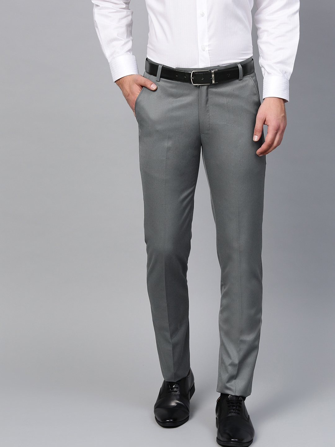 Buy MANQ Men Grey Smart Slim Fit Solid Formal Trousers - Trousers for ...
