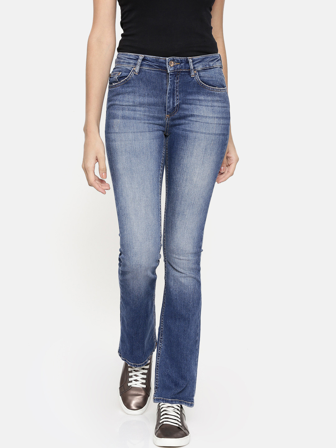 Buy ONLY Women Blue Blush Bootcut Mid Rise Low Distress Stretchable