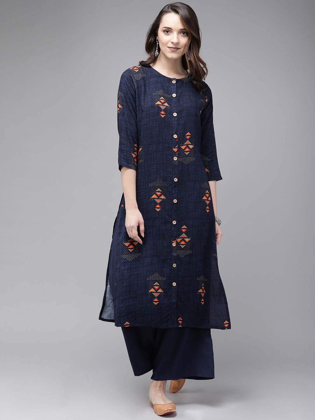 Buy Anouk Women Navy Blue Printed Kurta With Palazzos - Kurta Sets for ...