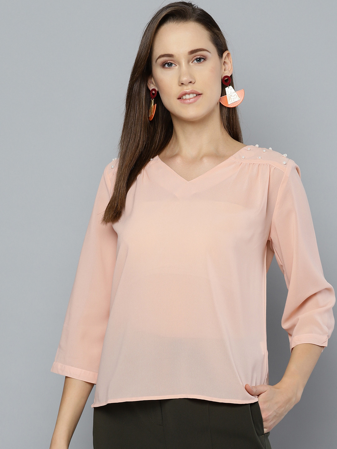 Buy RARE Women Peach Coloured Solid Top - Tops for Women 10779018 | Myntra