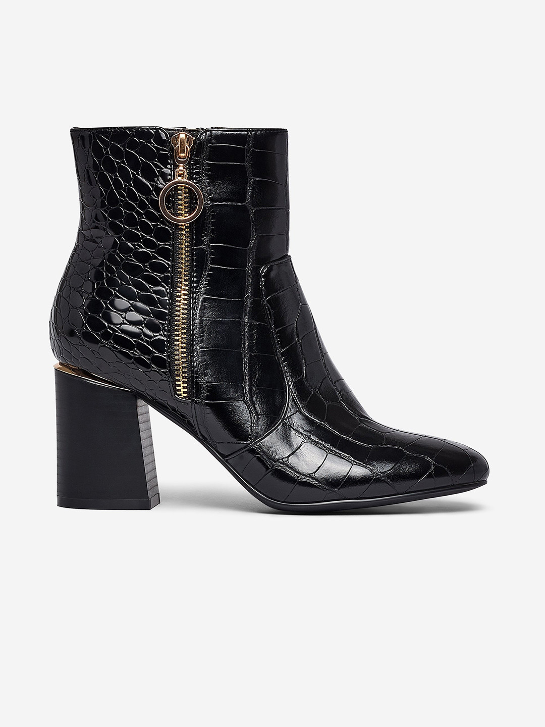 Buy DOROTHY PERKINS Women Black Croc Textured Mid Top Heeled Boots