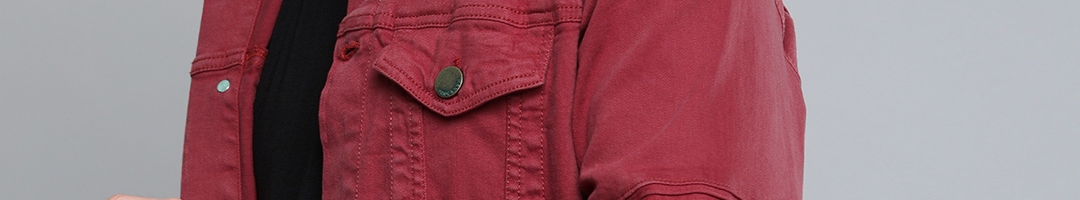 Buy HERE&NOW Men Maroon Solid Denim Jacket - Jackets for Men 10780714 | Myntra