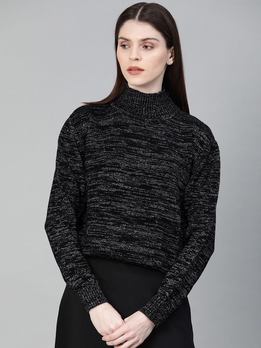 Buy French Connection Women Black Solid Pullover Sweater With Shimmer