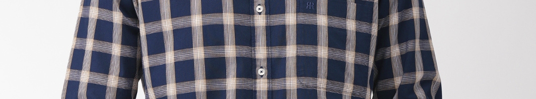Buy Raymond Men Navy Blue & Brown Slim Fit Checked Casual Shirt ...