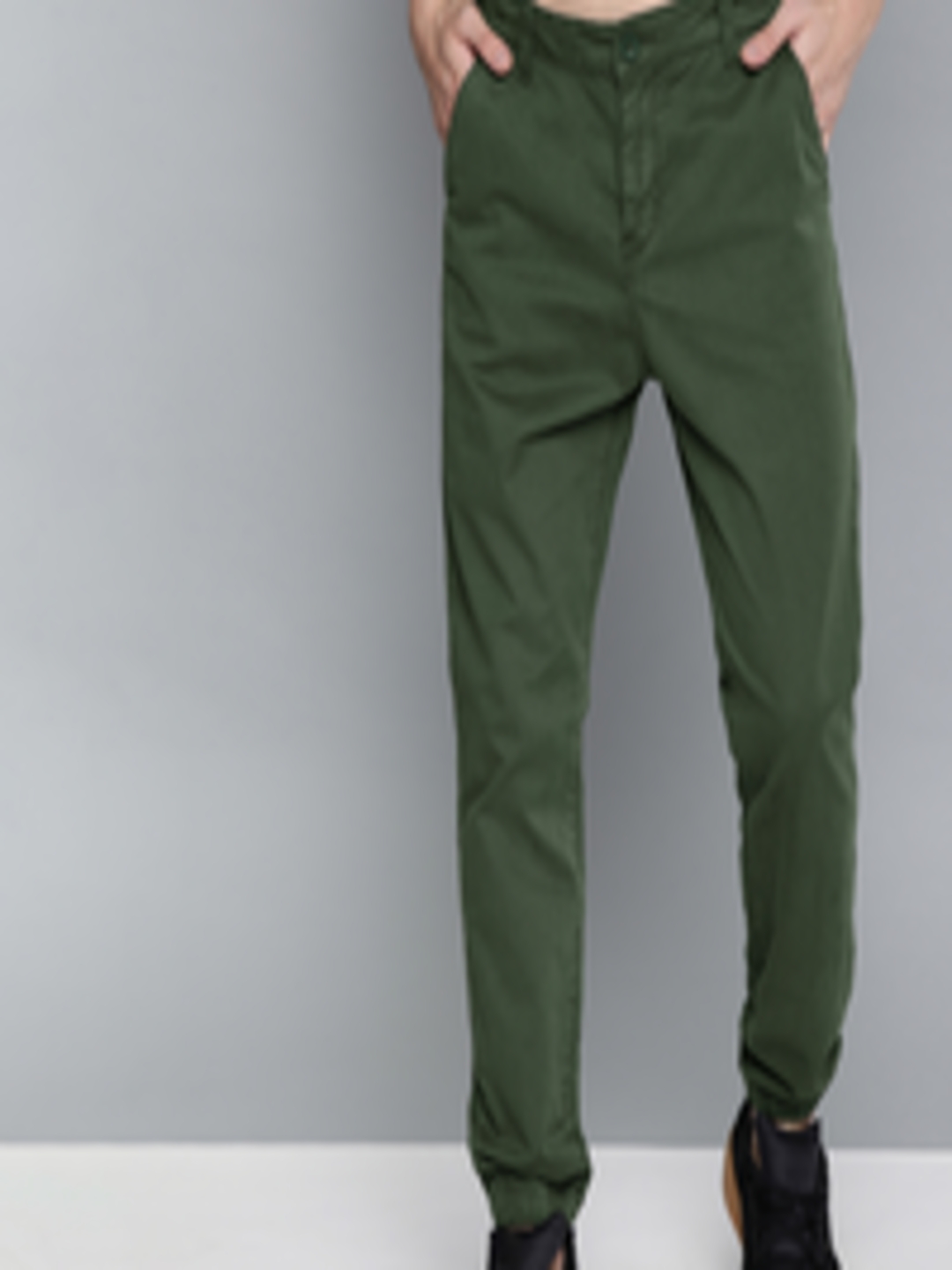 Buy HERE&NOW Men Green Regular Fit Solid Joggers - Trousers for Men ...