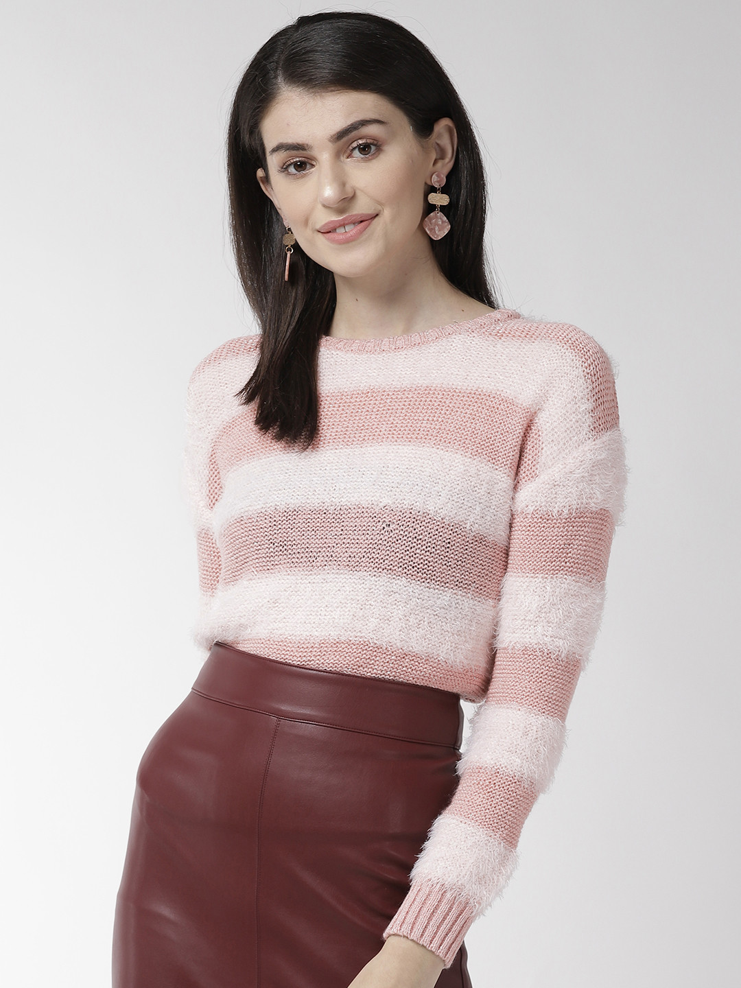 Buy Species Women Pink Self Striped Sweater - Sweaters for Women 10792862 | Myntra