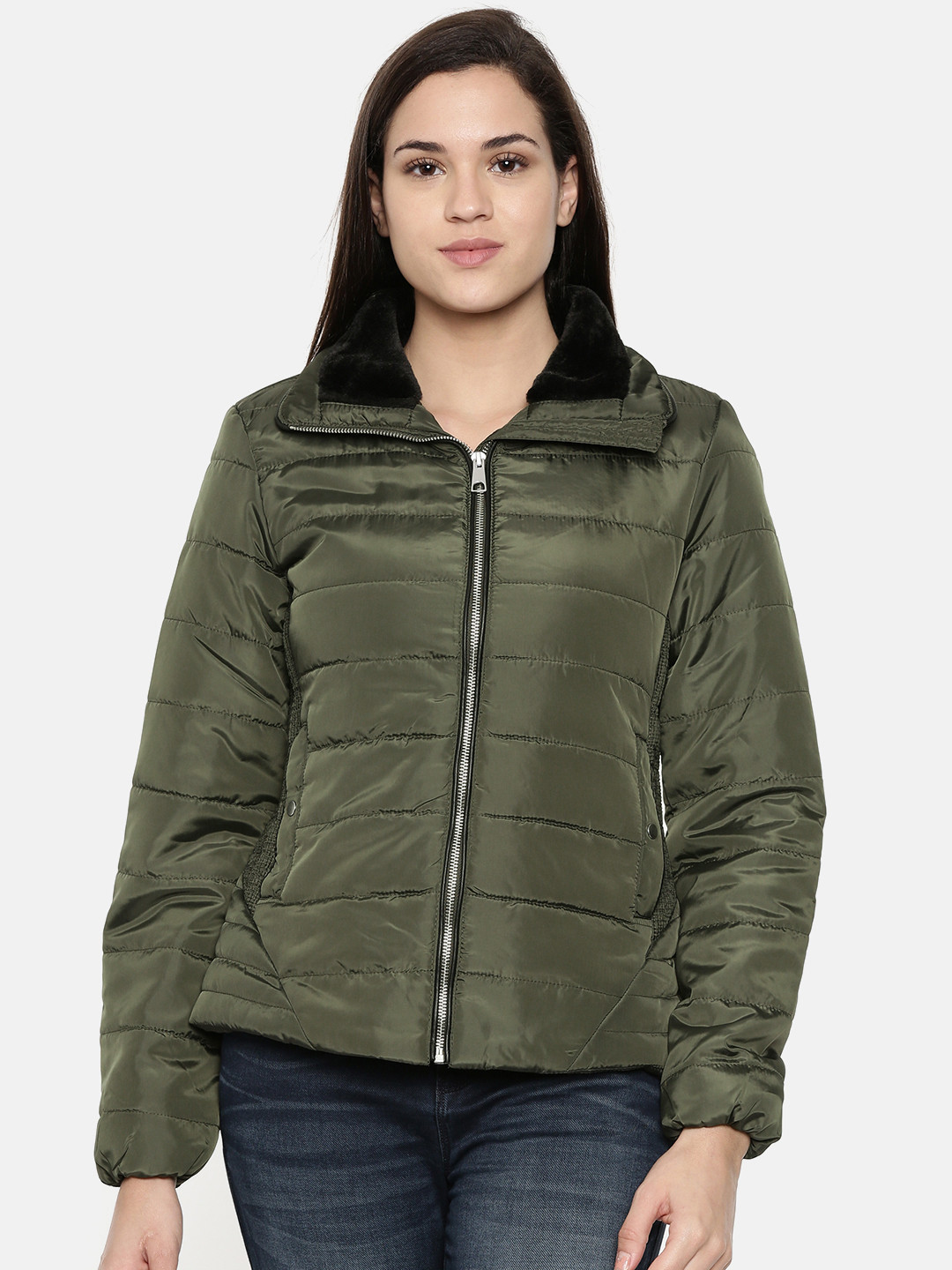 Buy Vero Moda Women Olive Green Solid Lightweight Puffer Jacket