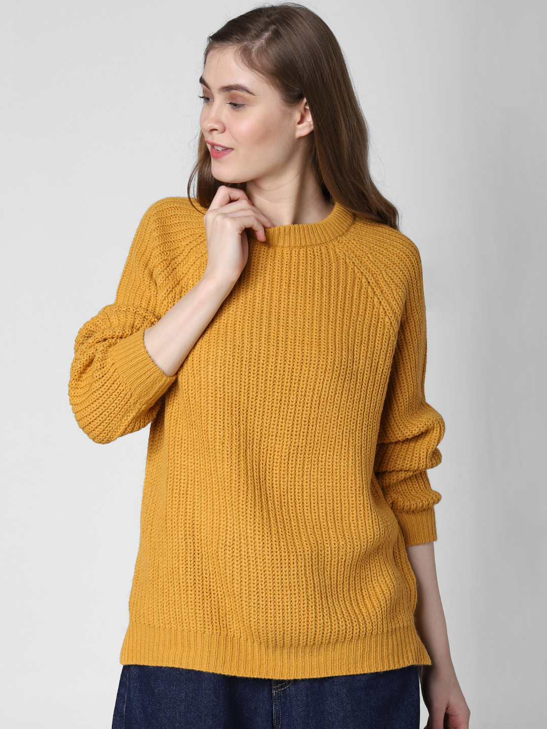 Buy Vero Moda Women Mustard Yellow Self Design Sweater Sweaters for