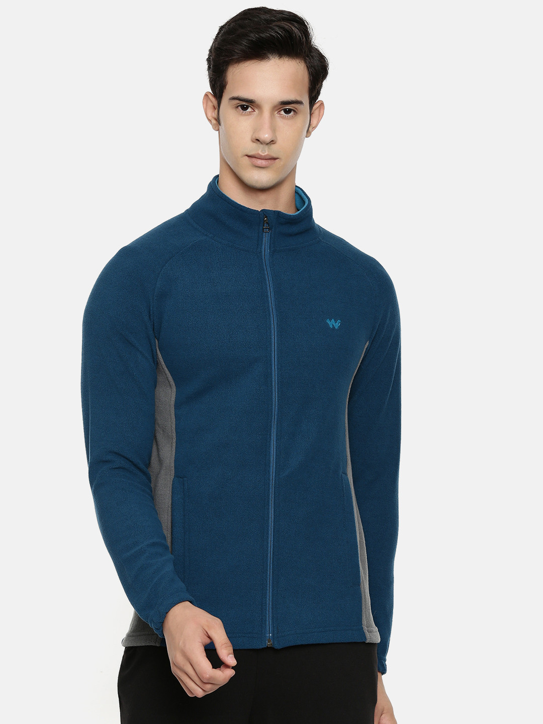 Buy Wildcraft Men Navy Blue Solid Open Front Fleece Jacket Jackets