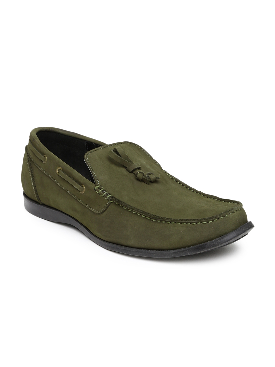 Buy Roadster Men Olive Green Leather Boat Shoes - Casual Shoes for Men ...