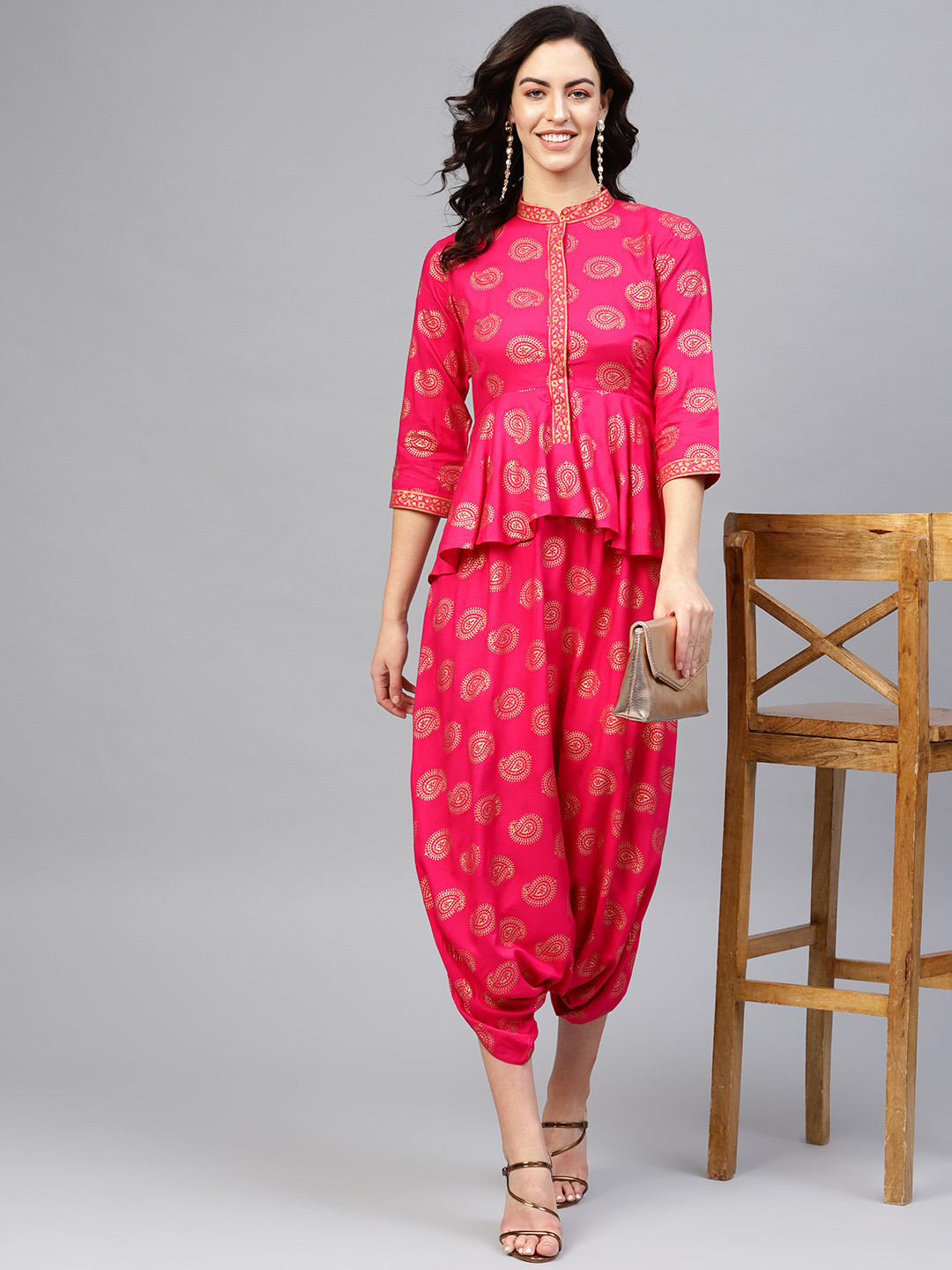 Buy MABISH By Sonal Jain Women Pink & Golden Dhoti Style Printed Basic