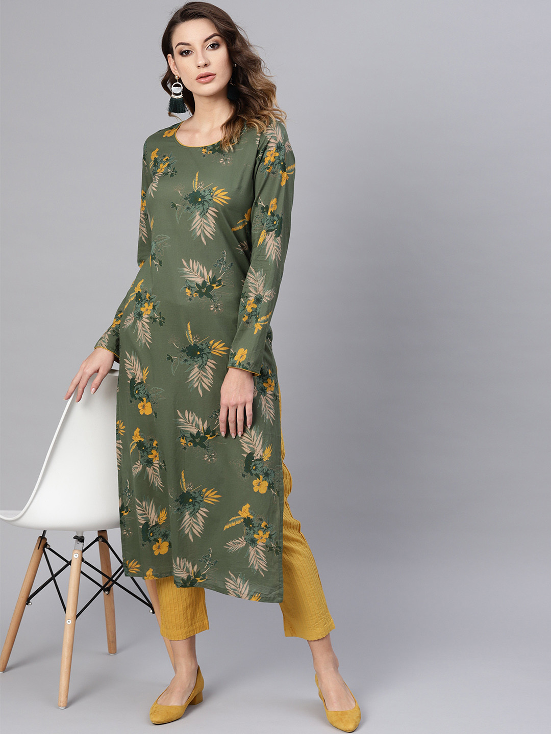 Women's Straight Green Floral Kurta