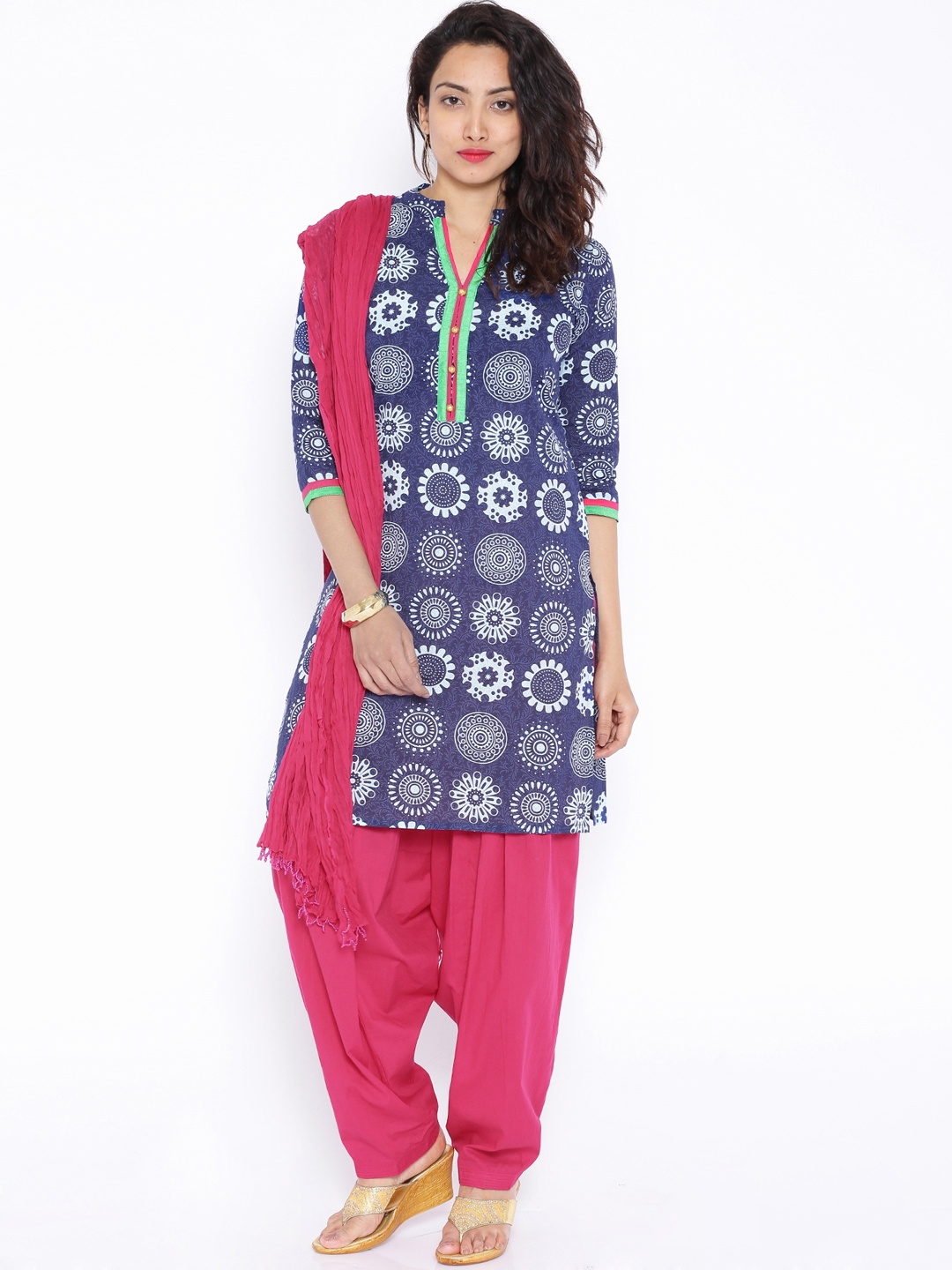 Buy Jaipur Kurti Navy & Pink Printed Salwar Suit With Dupatta - Kurta ...