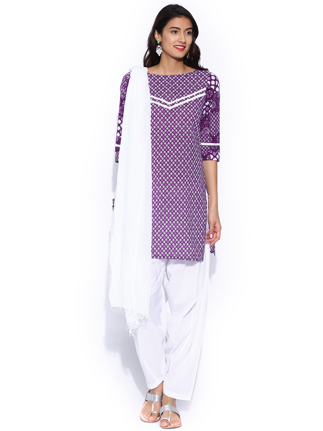 Buy Jaipur Kurti Purple & White Printed Salwar Suit With Dupatta - Kurta Sets for Women 1080321 