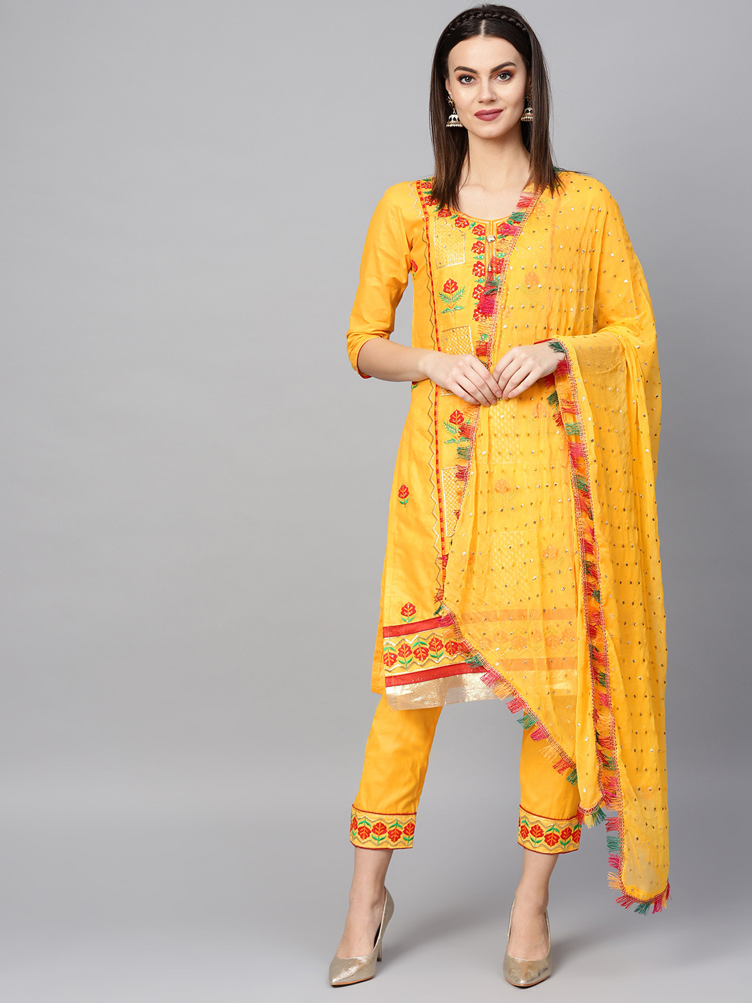 Buy Ishin Yellow Embroidered Unstitched Dress Material Dress Material for Women 10806250 Myntra