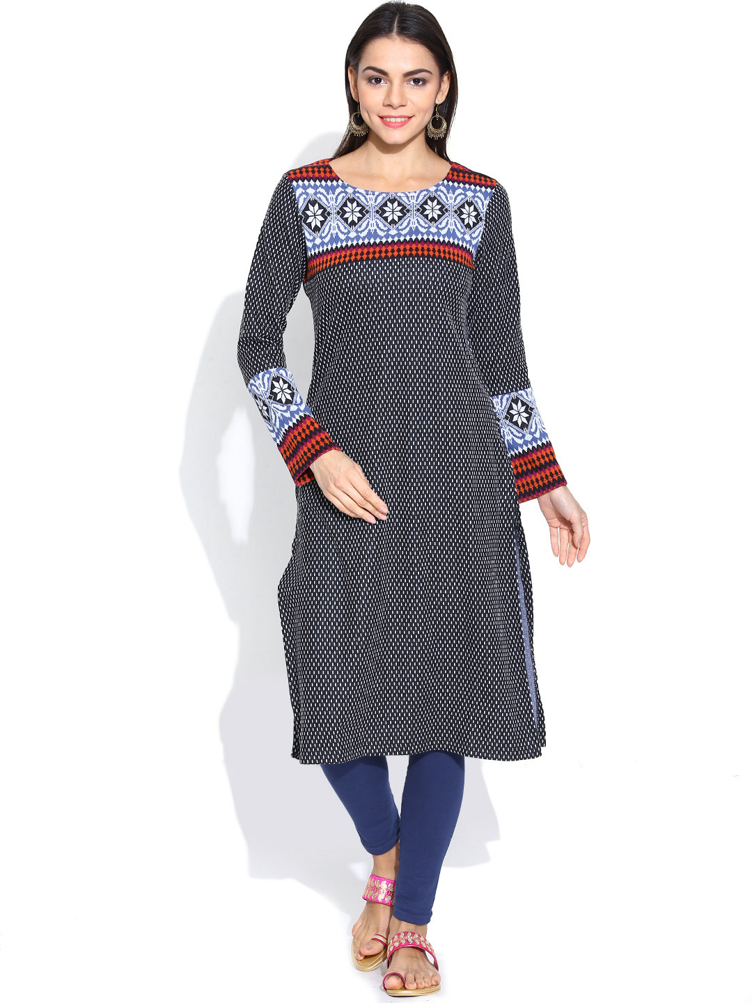 Buy Aurelia Black & Off White Winter Kurta - Kurtas for Women 1080948 | Myntra