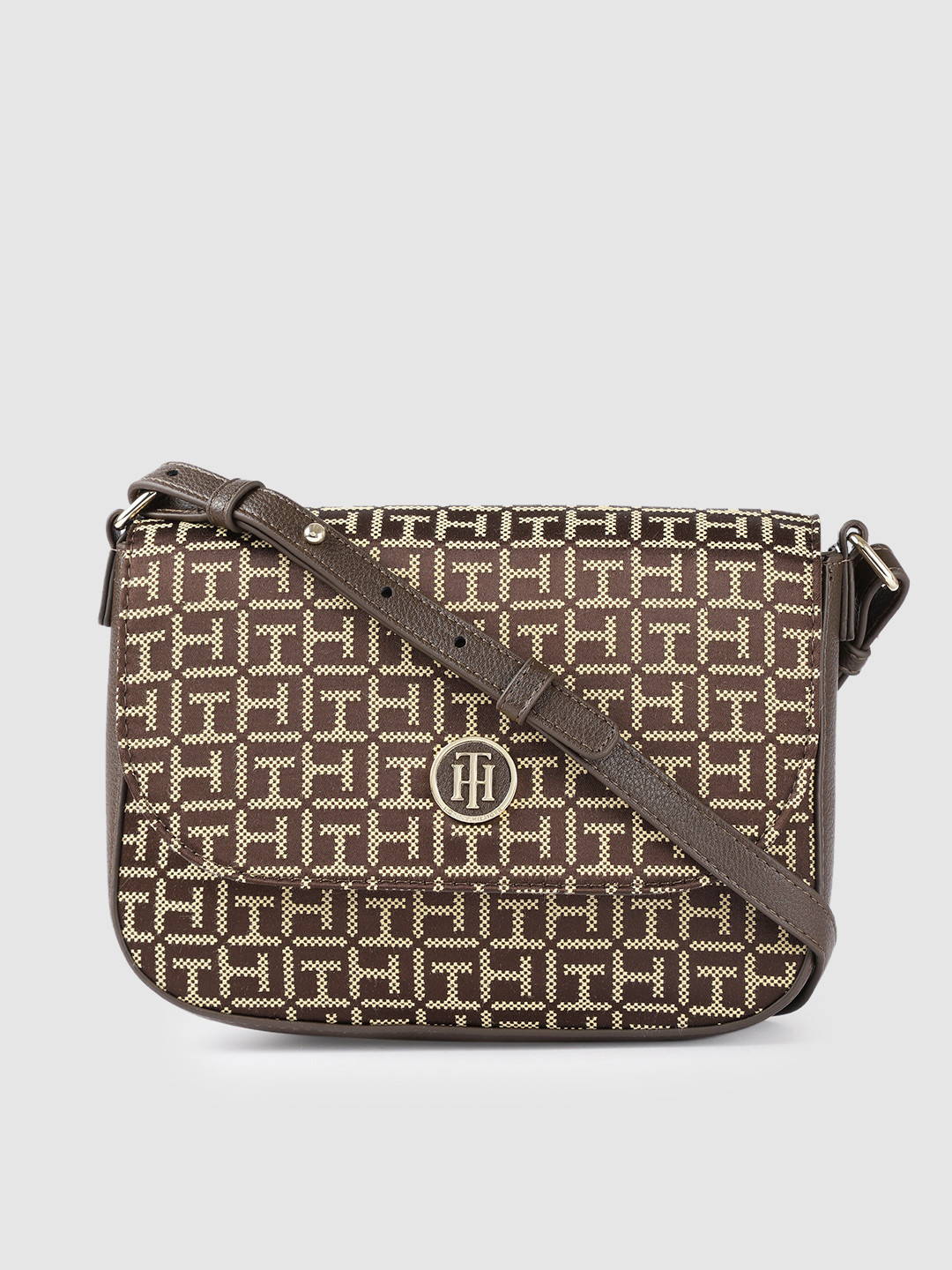 Buy Tommy Hilfiger Brown Printed Sling Bag Handbags for Women