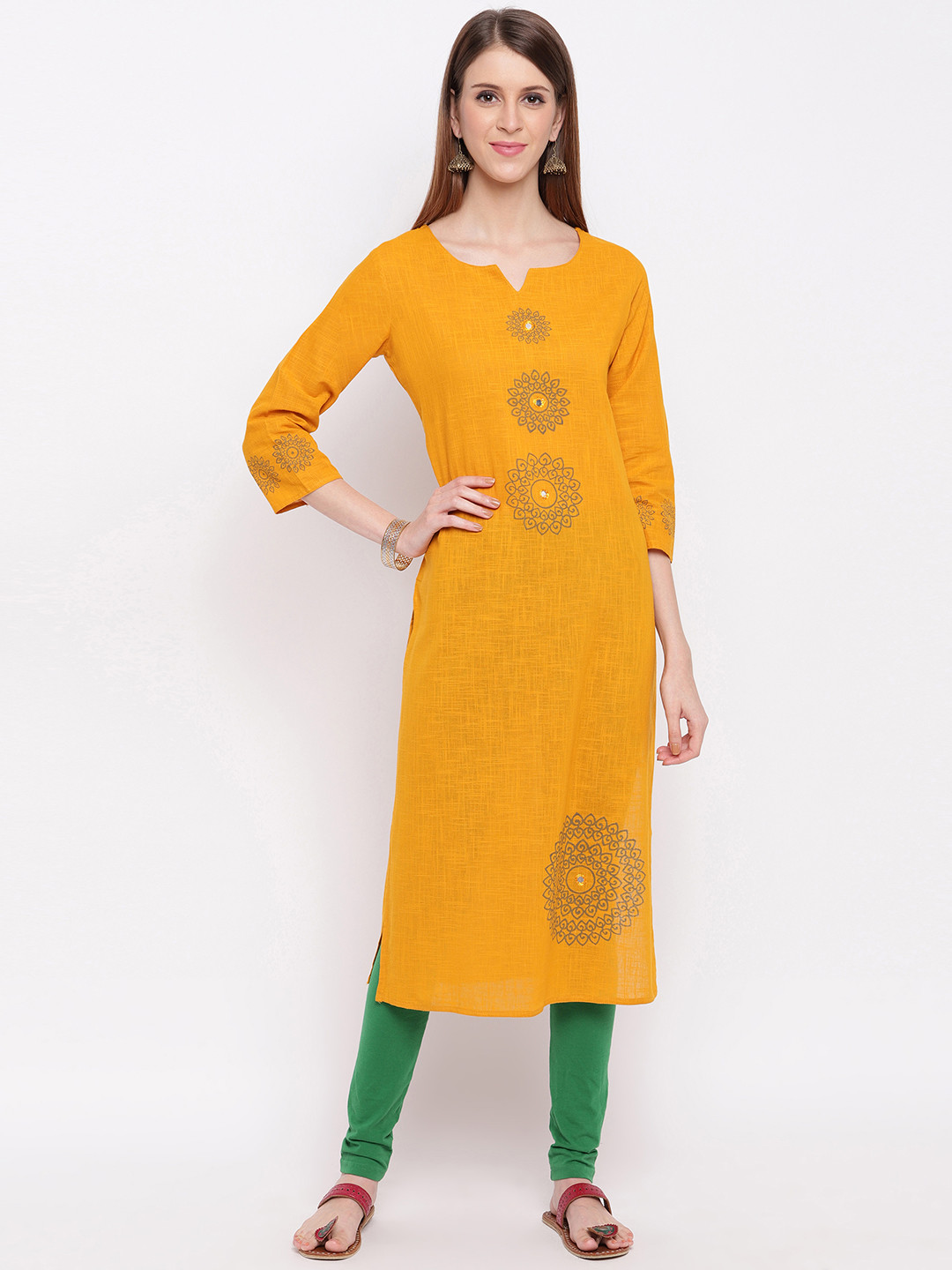Buy Vbuyz Women Mustard Yellow Printed Straight Kurta Kurtas for