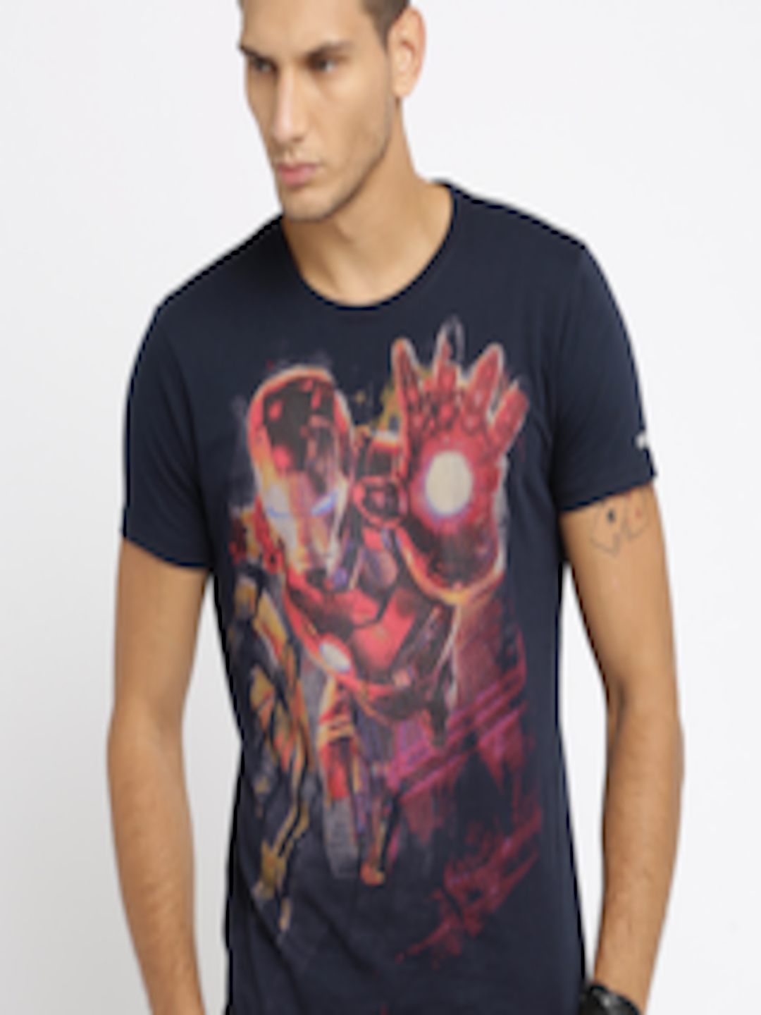 Buy Iron Man By KNK Navy Printed Pure Cotton T Shirt - Tshirts for Men ...