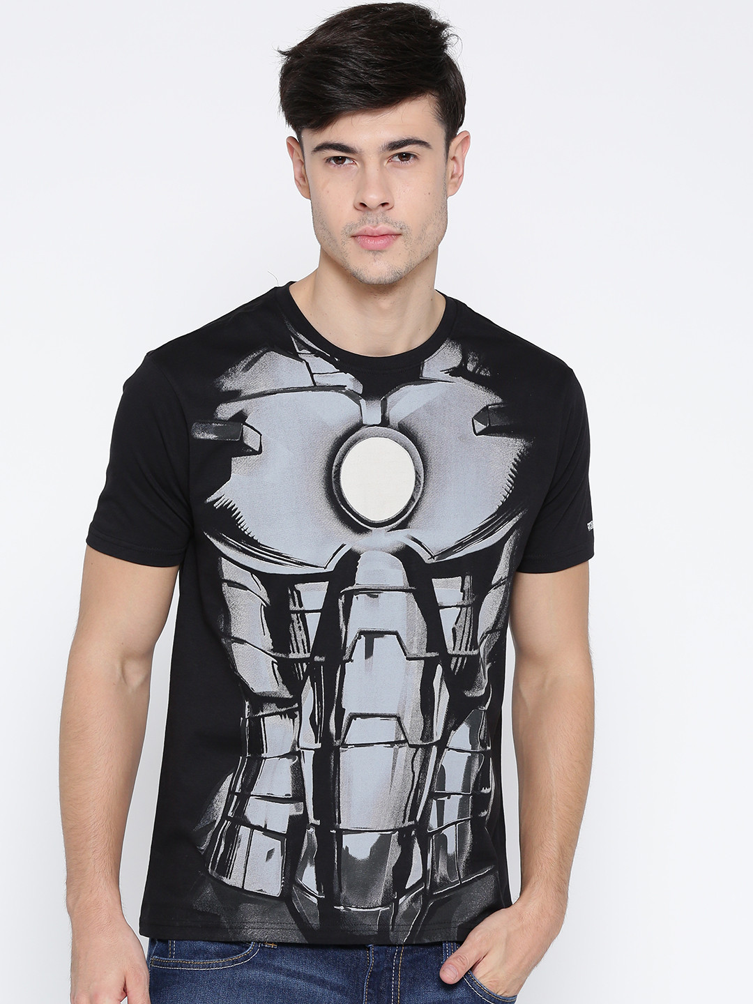 Buy Iron Man By KNK Black Printed Pure Cotton T Shirt Tshirts for Men