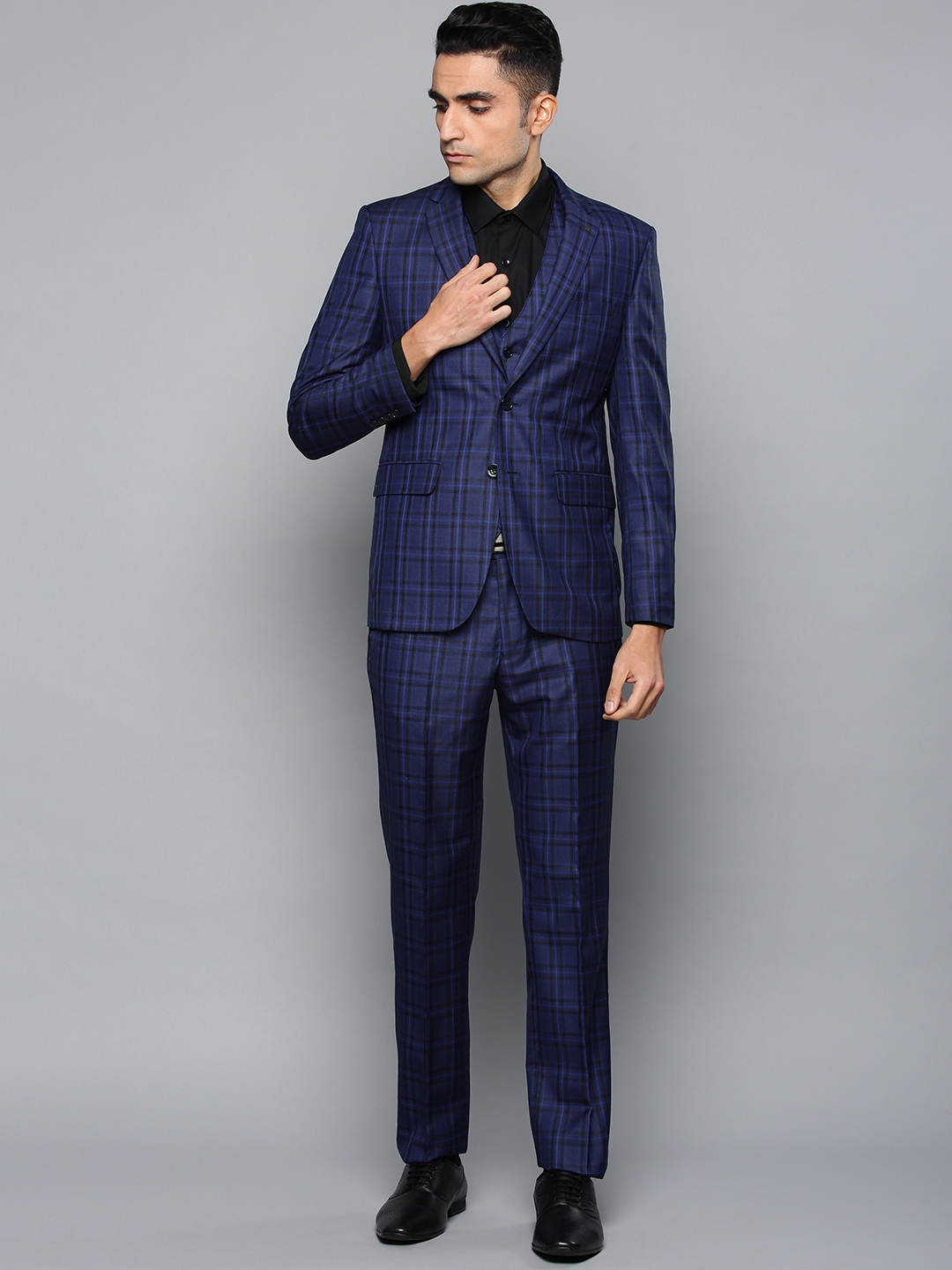 Buy Louis Philippe Men Blue & Black Checked Slim Fit Single Breasted Formal Suit - Suits for Men ...