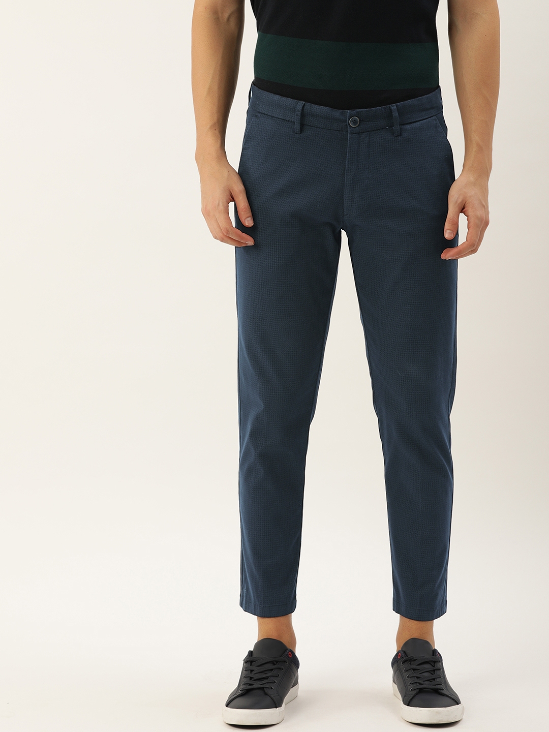 Buy Allen Solly Sport Men Navy Blue Wimbledon Cropped Fit Checked ...